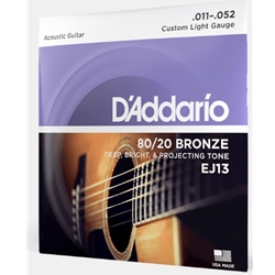 D'Addario EJ13 Acou Gtr Strings; Custom Light (.011"-.052")