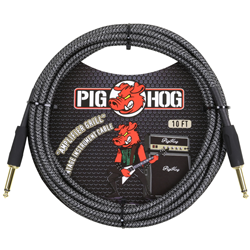 PCH10AG Pig Hog 10' Ins. Cable; Fabric, Blk/Gray